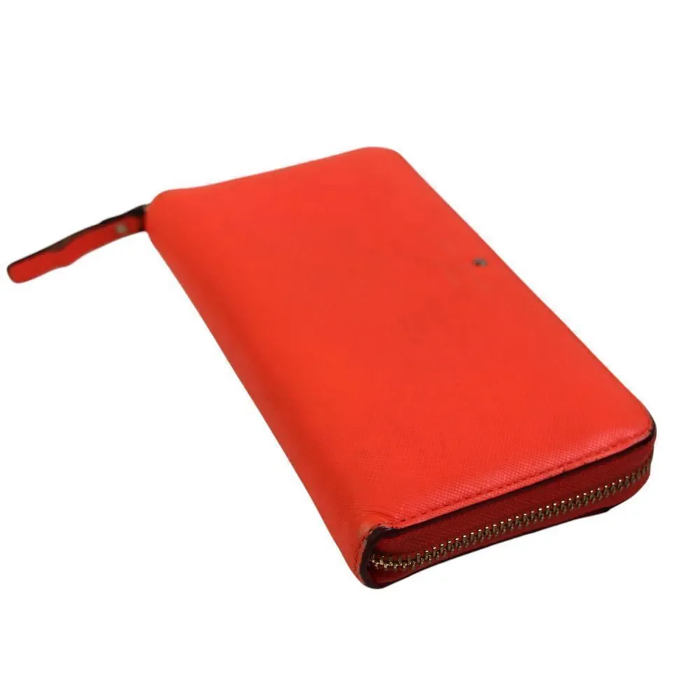 kate spade new york RED GENUINE LEATHER LOGO ZIP AROUND ID CARD WALLET CLUTCH